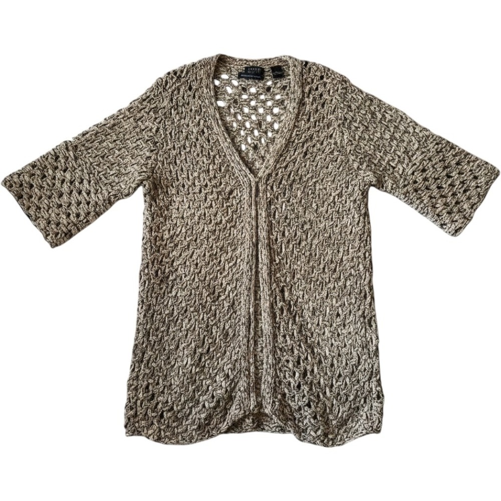 Sigrid Olsen Cardigan Large Brown Silk Blend Hand Knit Toggle Boho Coastal
